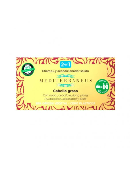 Champú y acond. sólido cabello graso 55 g. Mediterraneus