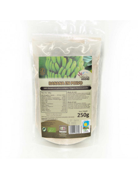 Banana en polvo 250 g. El Oro de los Andes