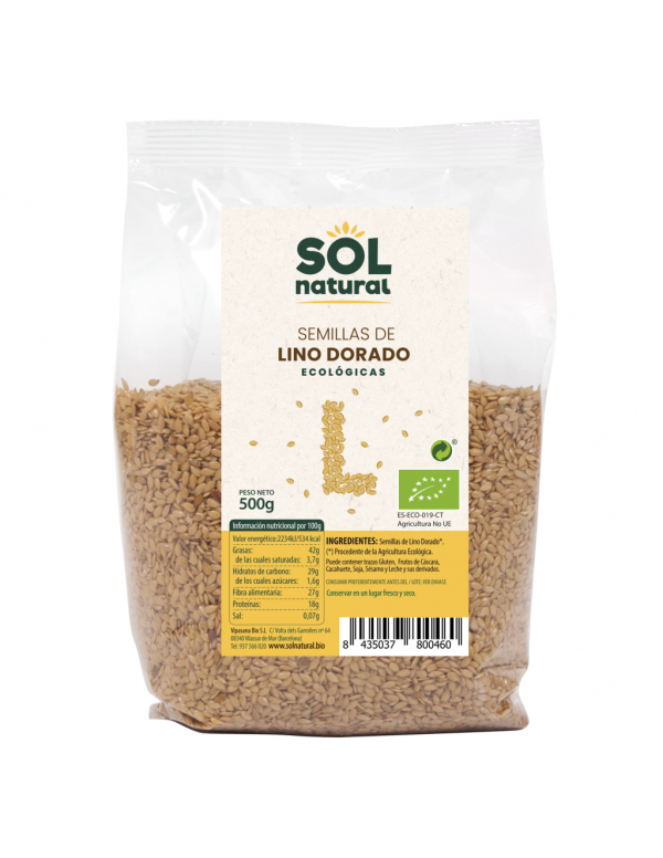 Semillas de lino dorado bio 500 g. Sol natural