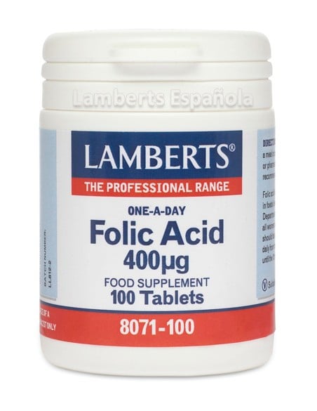 Ácido fólico Folic Acid 400 mcg 100 tabletas. Lamberts