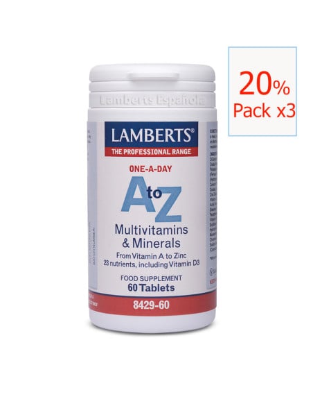 Pack x3 A to Z Multivitaminas y Minerales 60 tabletas. Lamberts