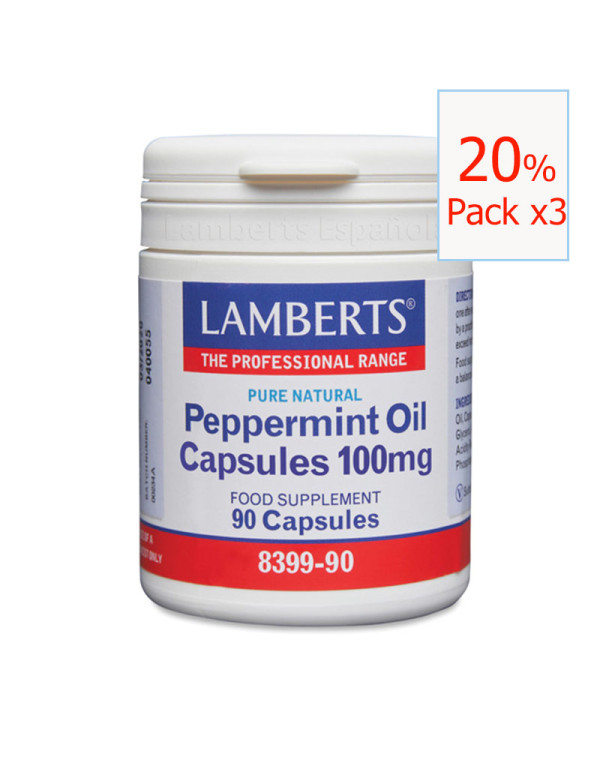Pack x3 Aceite de Menta (Peppermint Oil) 100 mg 90 cápsulas. Lamberts