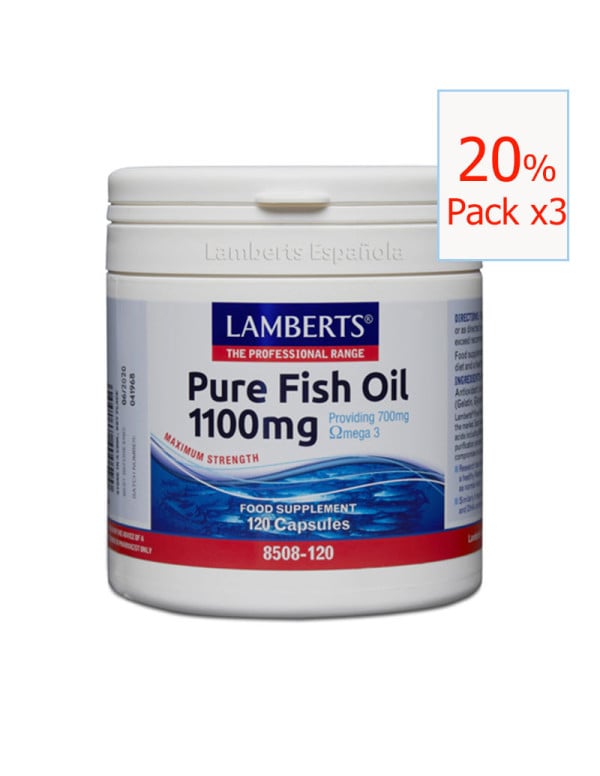 Pack x3 Pure Fish Oil 1100 mg 120 cápsulas. Lamberts