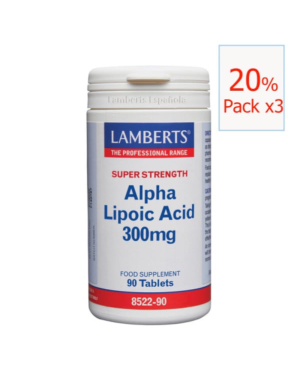 Pack x3 Ácido Alfa Lipoíco 300 mg 90 tabletas. Lamberts