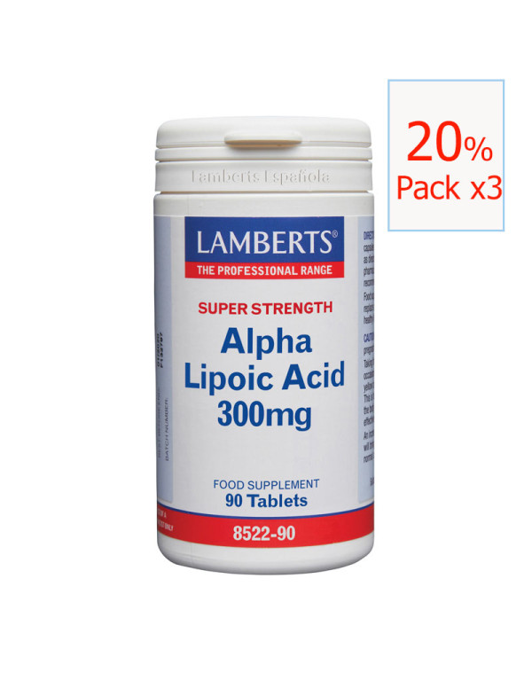 Pack x3 Acido Alfa Lipoico 300 mg. 90 tabletas. Lamberts