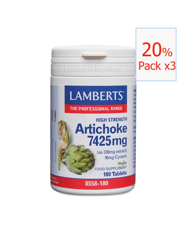 Pack x3 Artichoke 7425 mg (Alcachofa) 180 tabletas. Lamberts