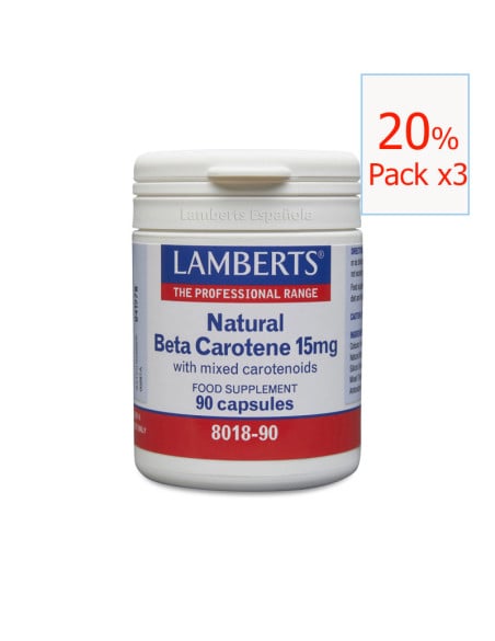 Pack x3 Beta Carotene  Natural 15mg 90 cápsulas. Lamberts