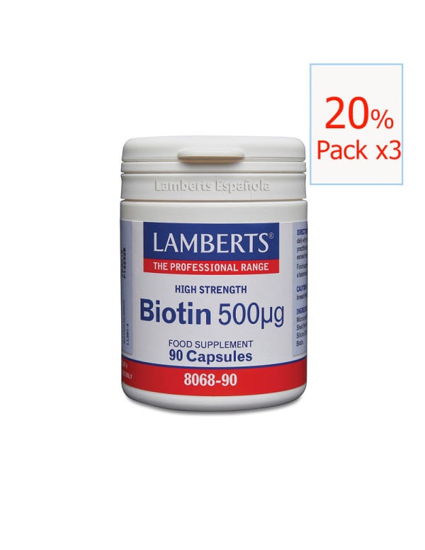 Pack x3 Biotina 500 mcg 90 cápsulas. Lamberts