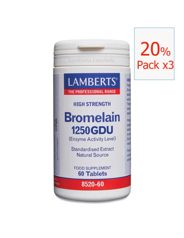 Pack x3 Bromelina 1250 Gdu 60 tabletas. Lamberts