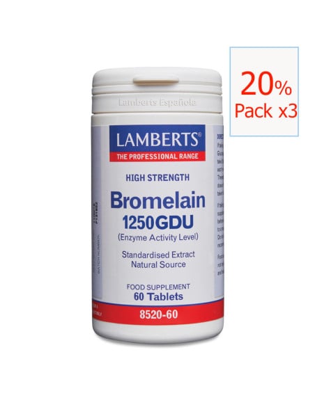 Pack x3 Bromelina 1250 Gdu 60 tabletas. Lamberts