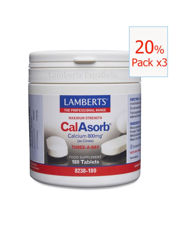 Pack x3 CalAsorb Citrato de Calcio 180 tabletas. Lamberts