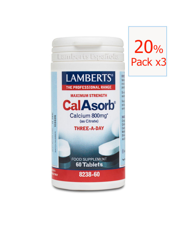Pack x3 Calasorb Citrato de Calcio 60 tabletas. Lamberts
