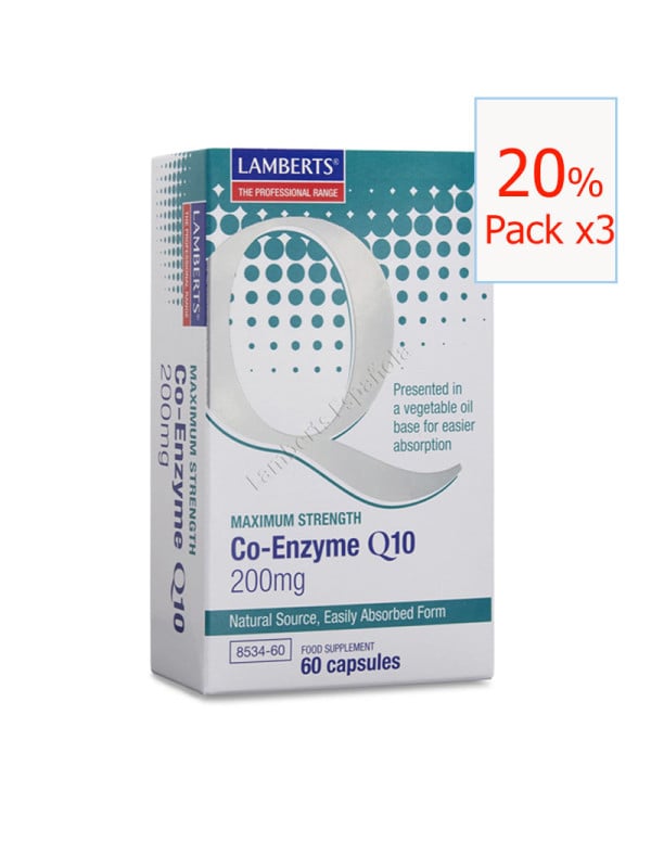 Pack x3 Coenzima Q10  200 mg 60 cápsulas. Lamberts
