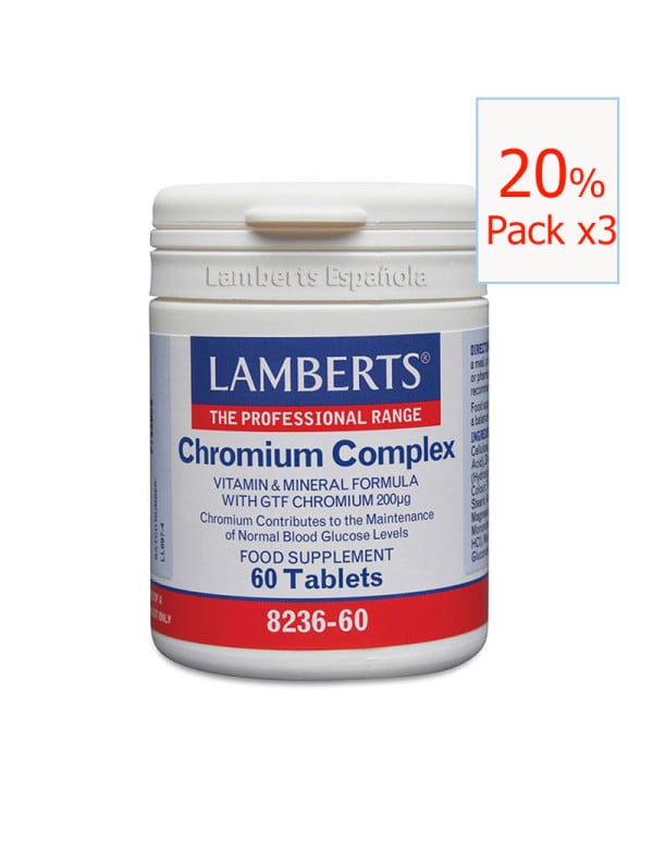 Pack x3 Cromo Complex 60 tabletas. Lamberts