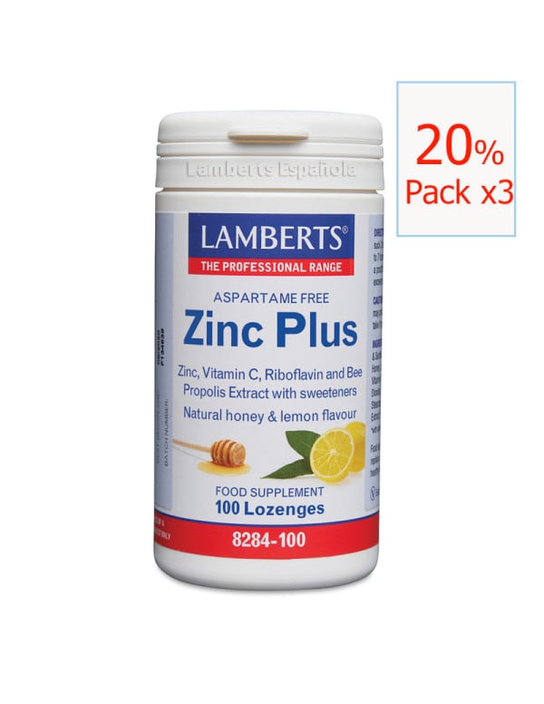 Pack x3 Zinc plus 100 tabletas masticables. Lamberts