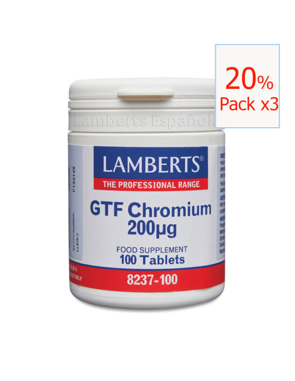 Pack x3 Cromo Gtf 200 mcg 100 tabletas. Lamberts