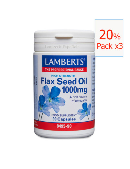 Pack x3 Flax Seed Oil aceite Lino 1000mg 90 caps. Lamberts