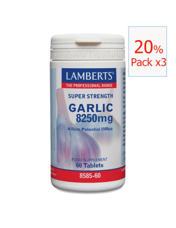 Pack x3 Garlic (Ajo) 8250 mg 60 tabletas. Lamberts