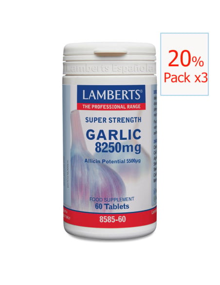 Pack x3 Garlic (Ajo) 8250 mg 60 tabletas. Lamberts