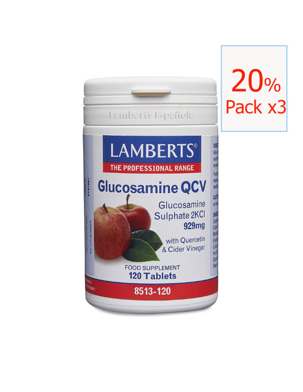 Pack x3 Glucosamina QCV (2KCL) 120 tabletas Lamberts