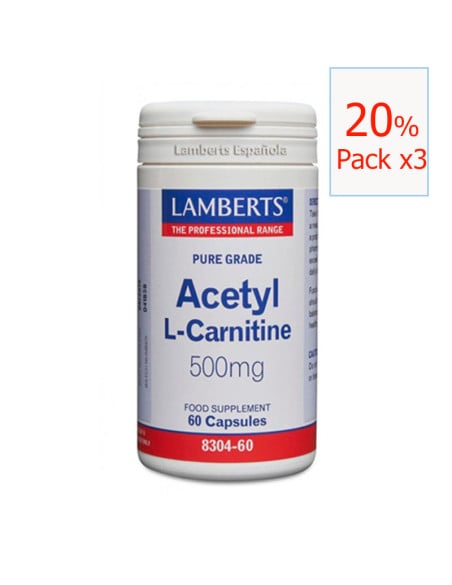 Pack x3 Acetyl L-carnitine 500 mg 60 cápsulas. Lamberts