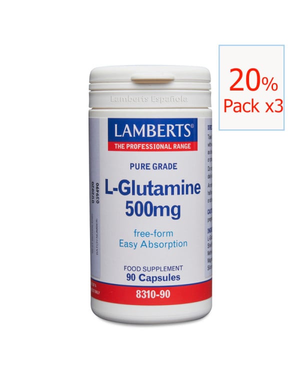 Pack x3 L-glutamina 500 g 90 cápsulas Lamberts