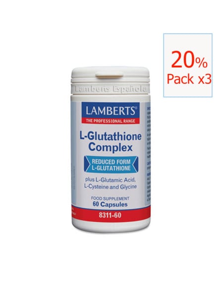 Pack x3 L-glutathione (L-Glutatión) Complex 60 cápsulas. Lamberts