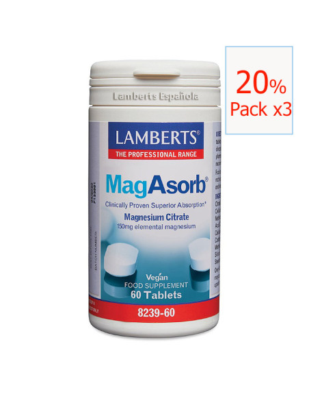 Pack x3 Magasorb (Magnesio como citrato 150 mg) 60 tabletas. Lamberts