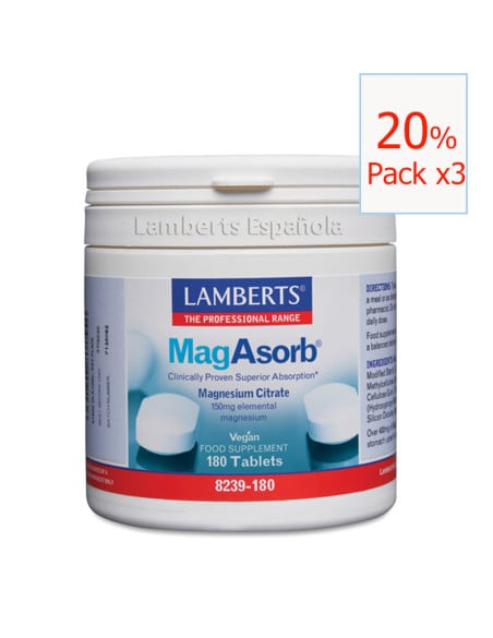 Pack x3 Magasorb (Magnesio como citrato) 180 tabletas. Lamberts