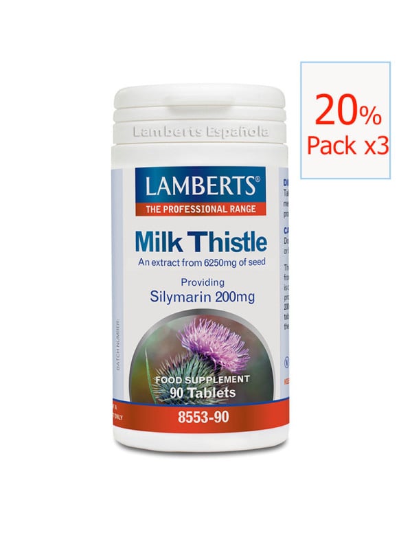 Pack x3 Milk Thistle Cardo Mariano 6250 mg 90 tabletas. Lamberts