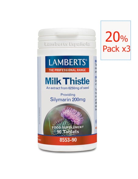 Pack x3 Milk Thistle Cardo Mariano 6250 mg 90 tabletas. Lamberts