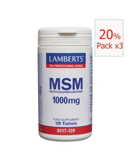 Pack x3 Msm (metilsulfonilmetano) 1000 mg 120 tabletas. Lamberts
