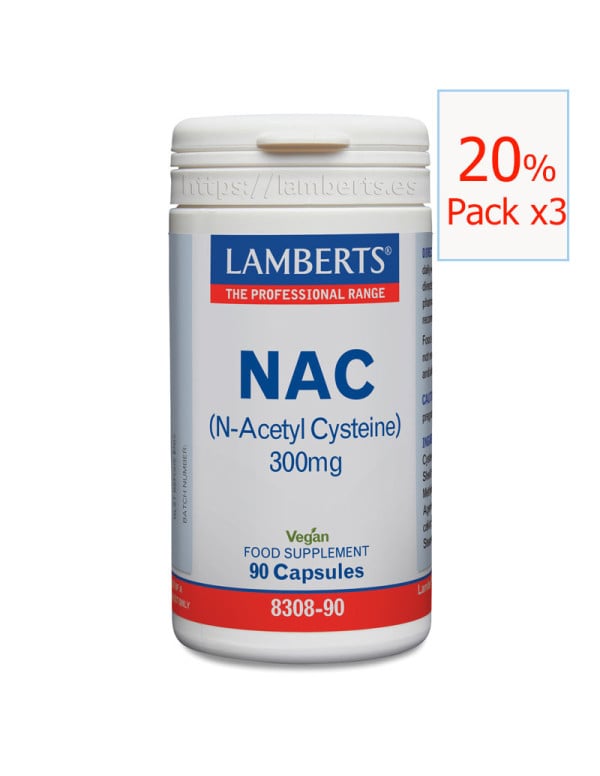 Pack x3 NAC (N-acetilcisteina) 300 mg 90 cápsulas. Lamberts