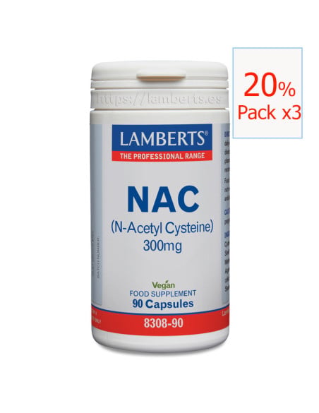 Pack x3 NAC (N-acetilcisteina) 300 mg 90 cápsulas. Lamberts