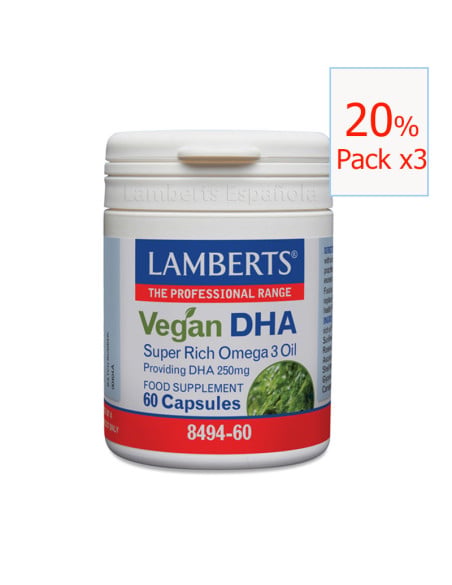 Pack x3 Vegan DHA 60 cápsulas. Lamberts