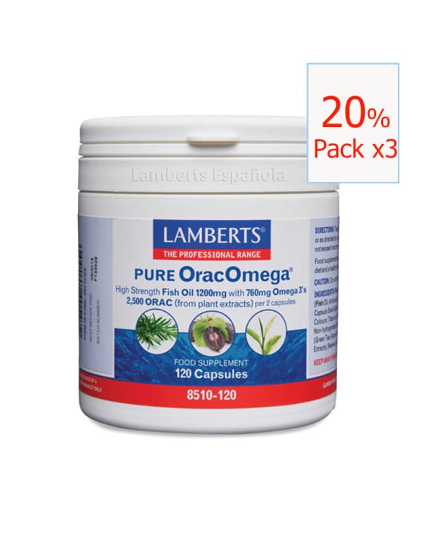 Pack x3 Pure Orac Omega (Aceite puro de pescado 1200 mg) 120 Perlas. Lamberts