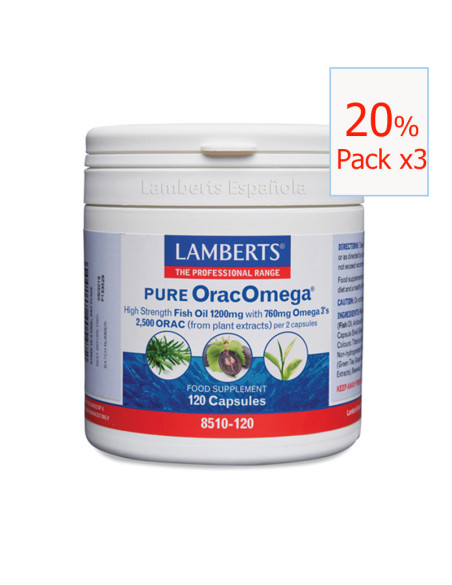 Pack x3 Pure Orac Omega (Aceite puro de pescado 1200 mg) 120 Perlas. Lamberts
