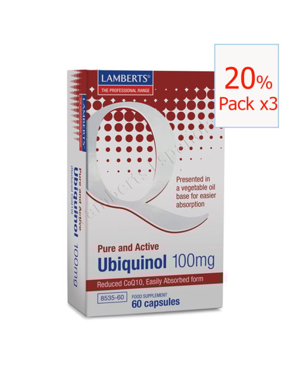 Pack x3 Ubiquinol 100 mg 60 cápsulas. Lamberts