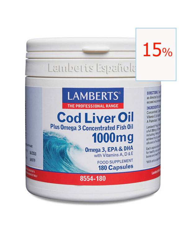 Aceite de Hígado de Bacalao Cod Liver Oil 180 cáps. Lamberts