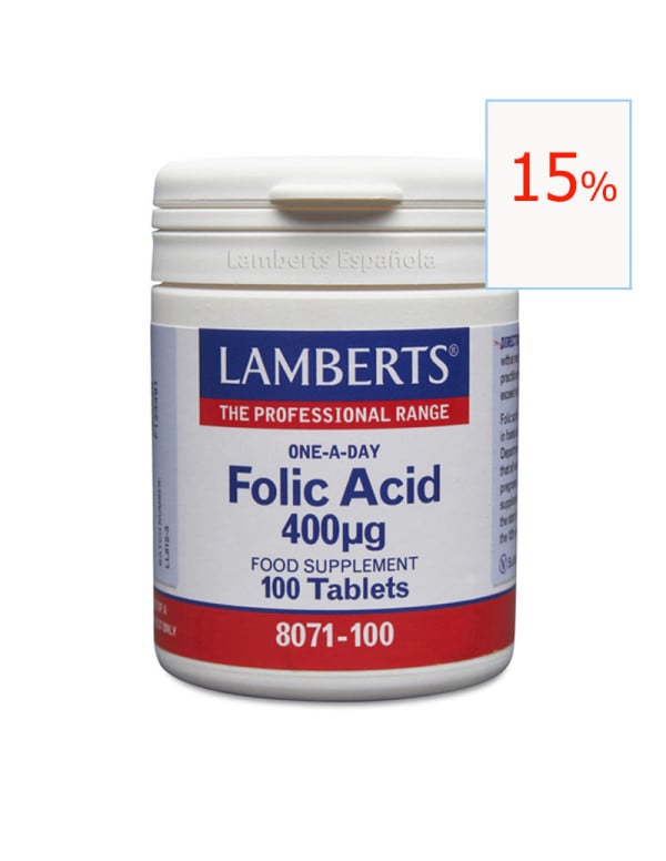 Ácido fólico (Folic Acid) 400 mcg 100 Tabletas. Lamberts