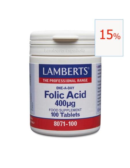 Ácido fólico (Folic Acid) 400 mcg 100 Tabletas. Lamberts