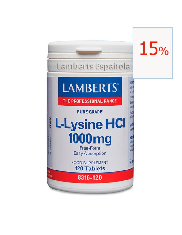 L-Lysine  (L-Lisina)  HCL 1000 mcg 120 tabletas. Lamberts
