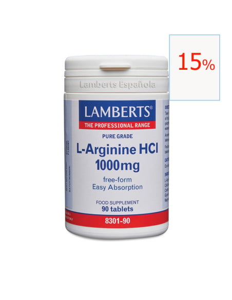 L-Arginine Hcl L-Arginina 1000 mg 90 tabletas. Lamberts