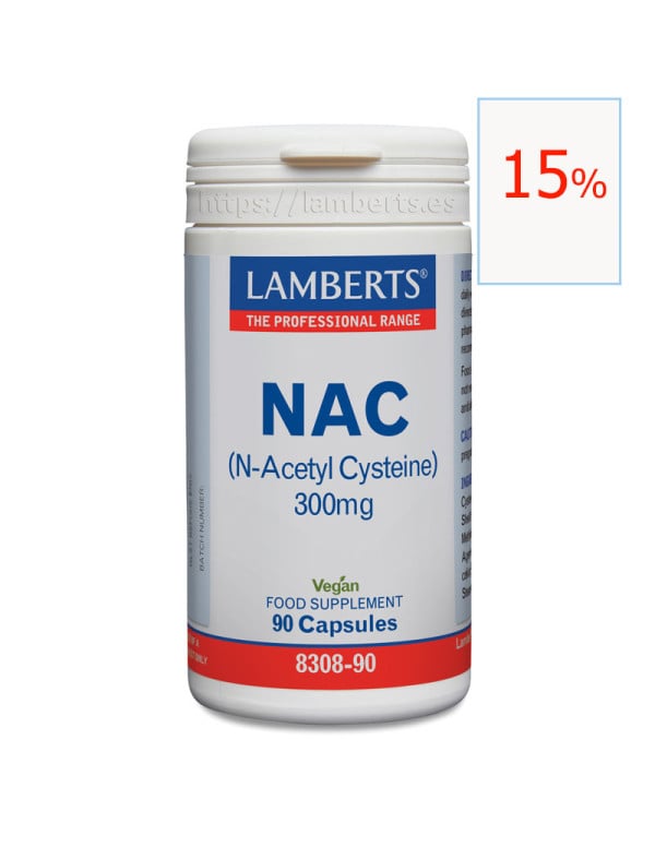 Nac N-acetil cysteine 300 mg 90 cápsulas. Lamberts