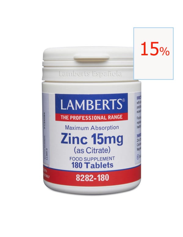 Zinc (as Citrate) 15 mg 180 tabletas. Lamberts