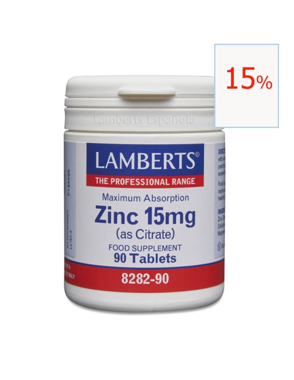 Zinc (as Citrate) 15 mg 90 tabletas. Lamberts