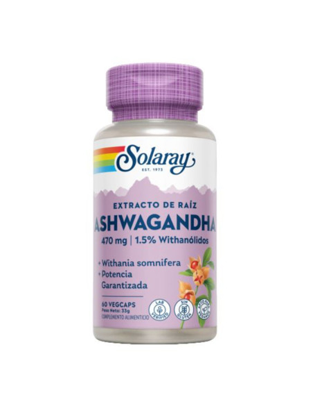Ashwagandha 470 mg 60 cápsulas. Solaray