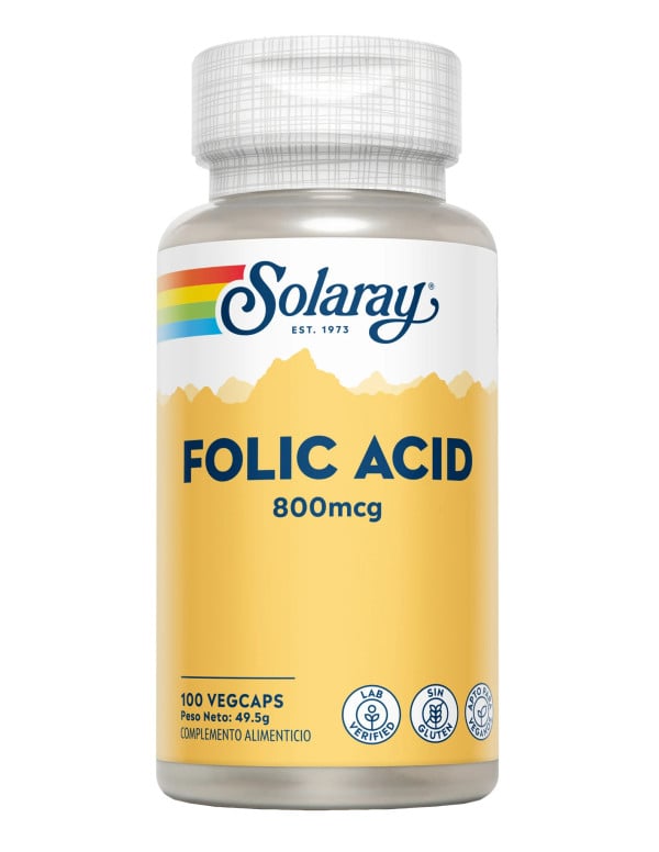 Ácido fólico 800 mcg 100 cápsulas. Solaray